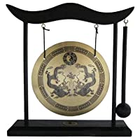 Yudu - Gong de mesa con soporte de madera (incluye mazo)- diseño con dragón